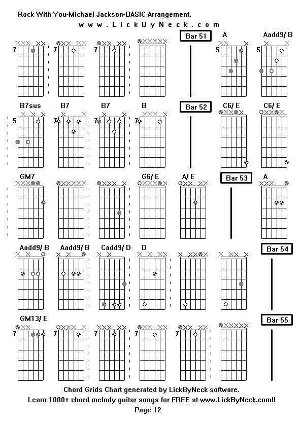 Chord Grids Chart of chord melody fingerstyle guitar song-Rock With You-Michael Jackson-BASIC Arrangement,generated by LickByNeck software.